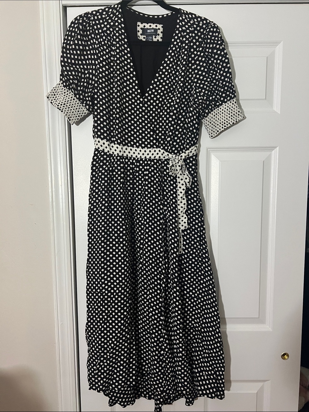 Maeve Black and White Polka Dot Wrap Midi Dress
